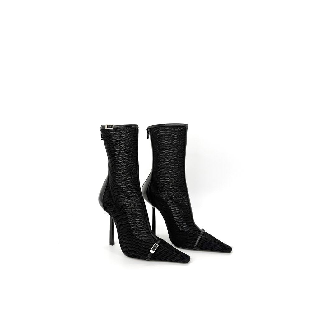 NIB Saint Laurent Oxalis Mesh Bootie EU 38 US 8 Pointed Ankle Boots Black $1,495